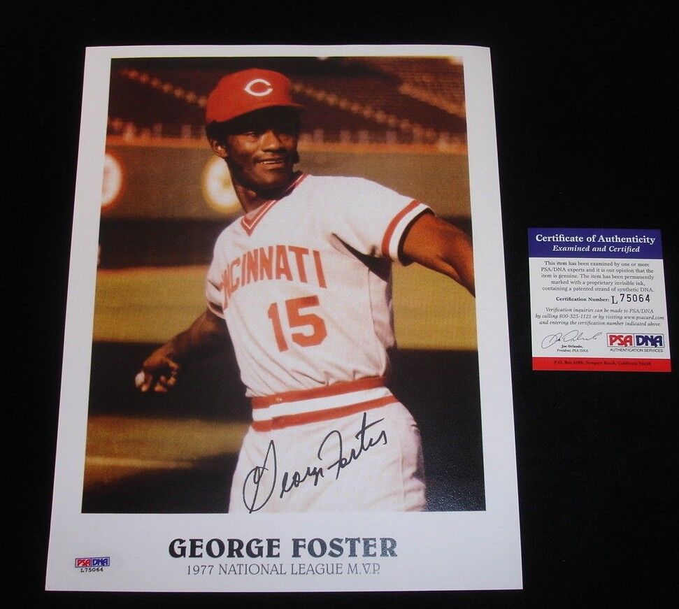 George Foster Cincinnati Reds 1977 NL MVP Signed 8.5 x 11" Color Photo PSA DNA