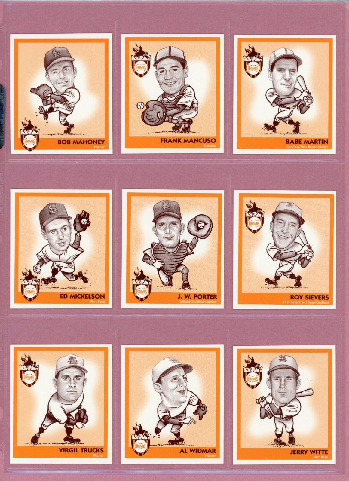 1998 St. Louis Browns Reunion Heads Up Complete Set of 20 Baseball Cards NM