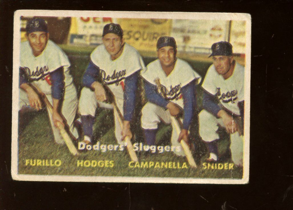 1957 Topps Baseball Card #400 Dodgers Sluggers Snider Campanella Hodges Furillo