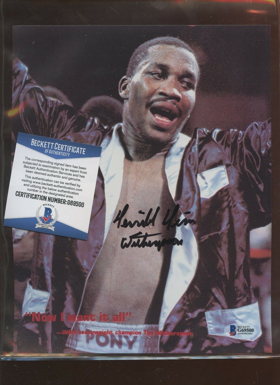 Tim Witherspoon Boxer Autographed 8 X 10 Photo Beckett Cert