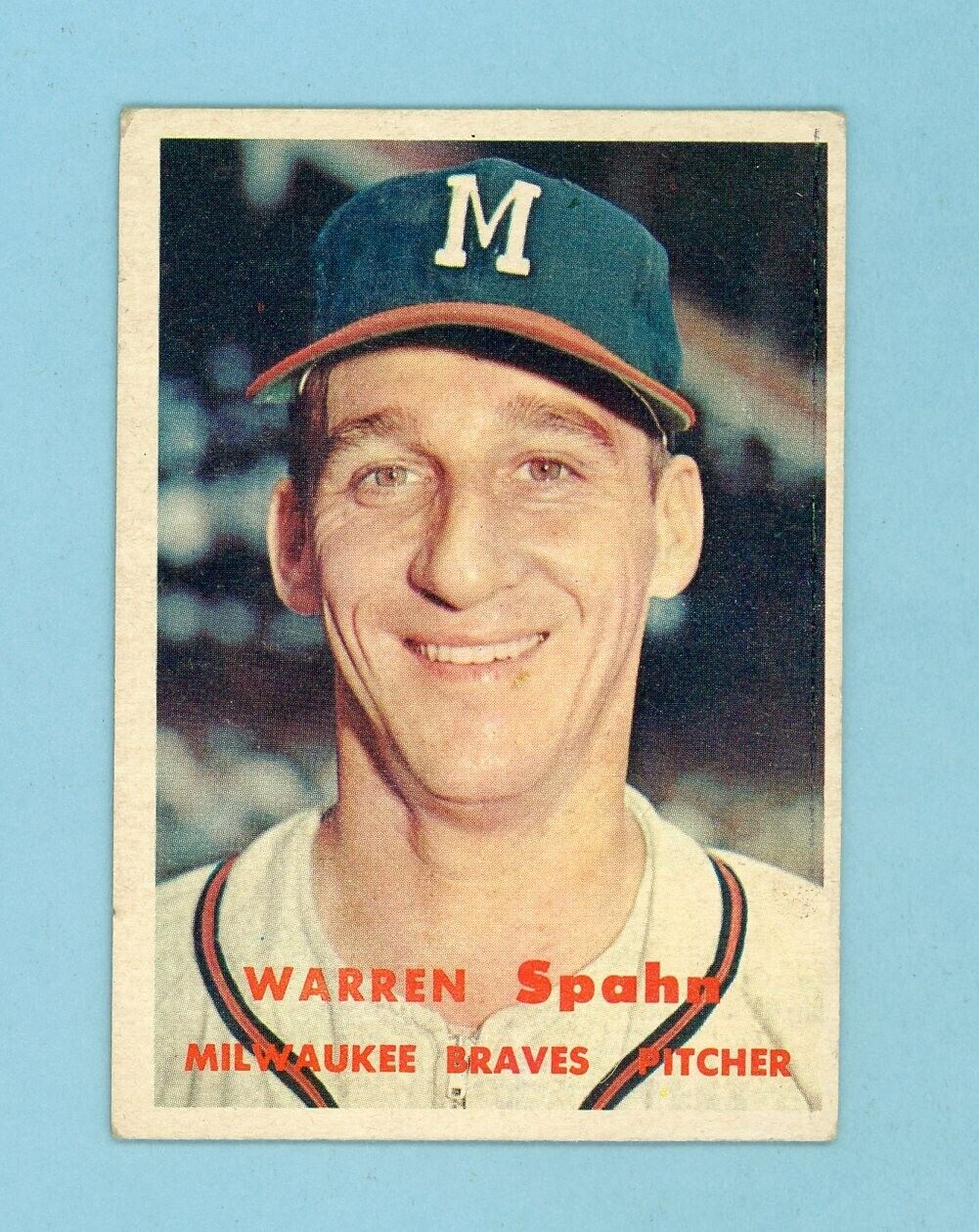 1957 Topps #90 Warren Spahn Milwaukee Braves Baseball Card EX