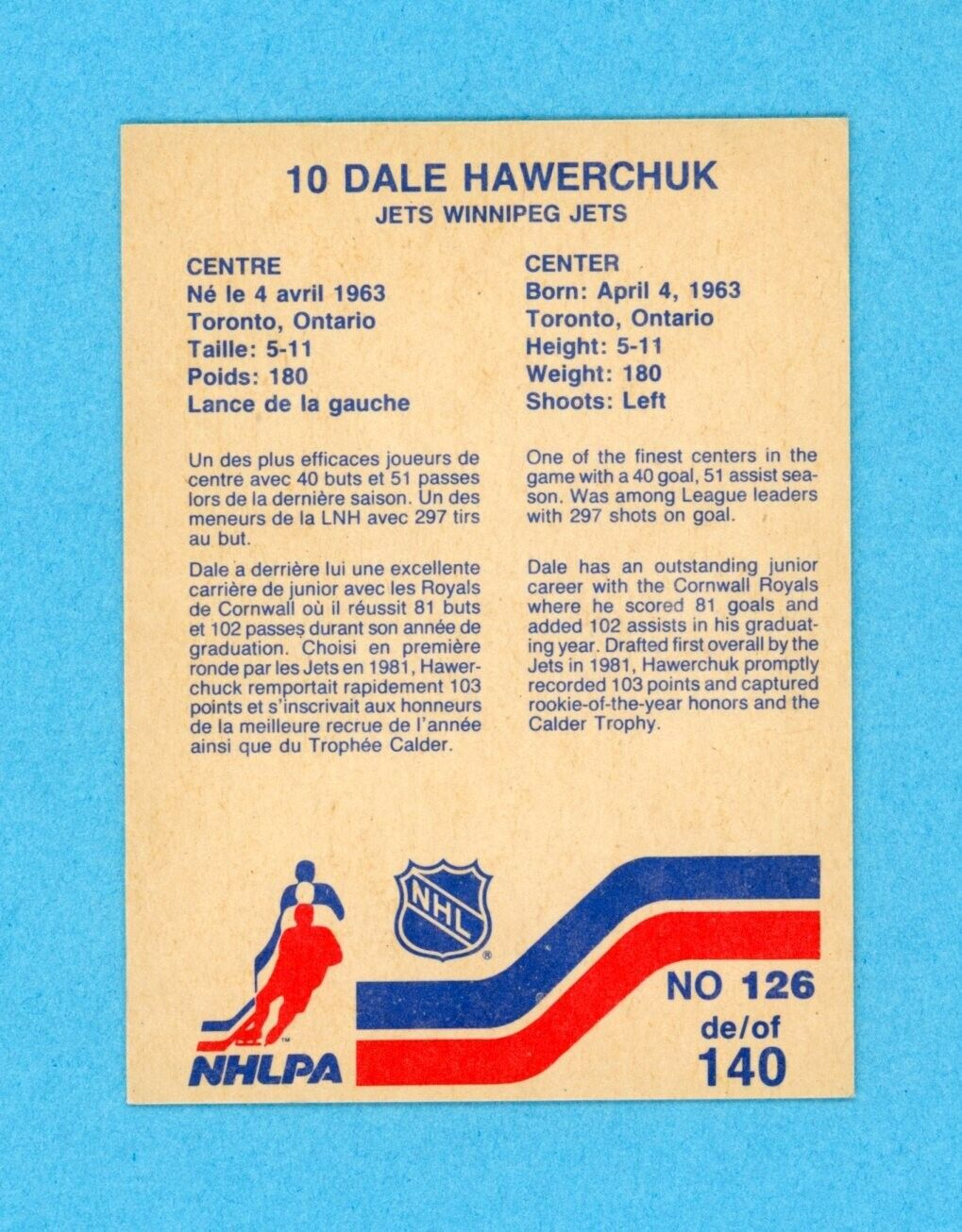 Dale Hawerchuk Winnipeg Jets 1983-84 Vachon #126 Autographed Hockey Card