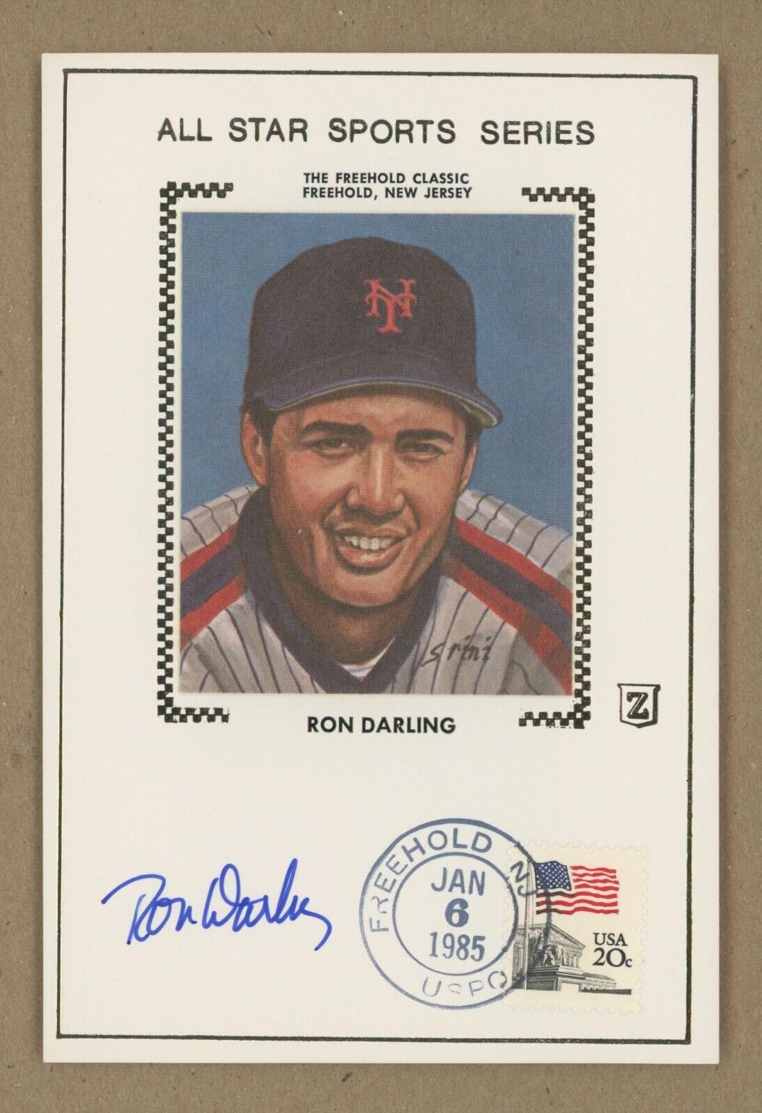 Ron Darling NY Mets 1985 Signed Postmarked Cache Style Pic Auto w B&E Hologram