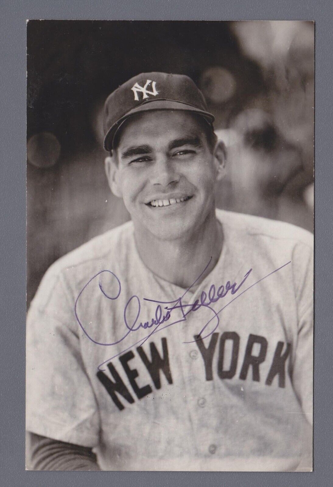 Charlie Keller NY Yankees Signed Vintage Postcard Auto with B&E Hologram