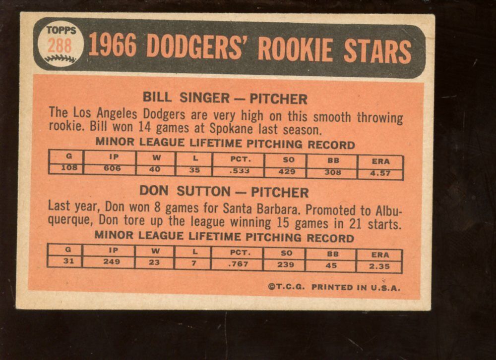 1966 Topps Baseball Card #288 Don Sutton Rookie EX+