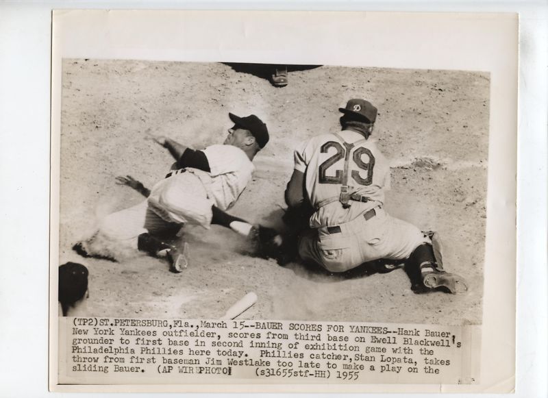 Original 1955 Hank Bauer NY Yankees Scores Wire Photo