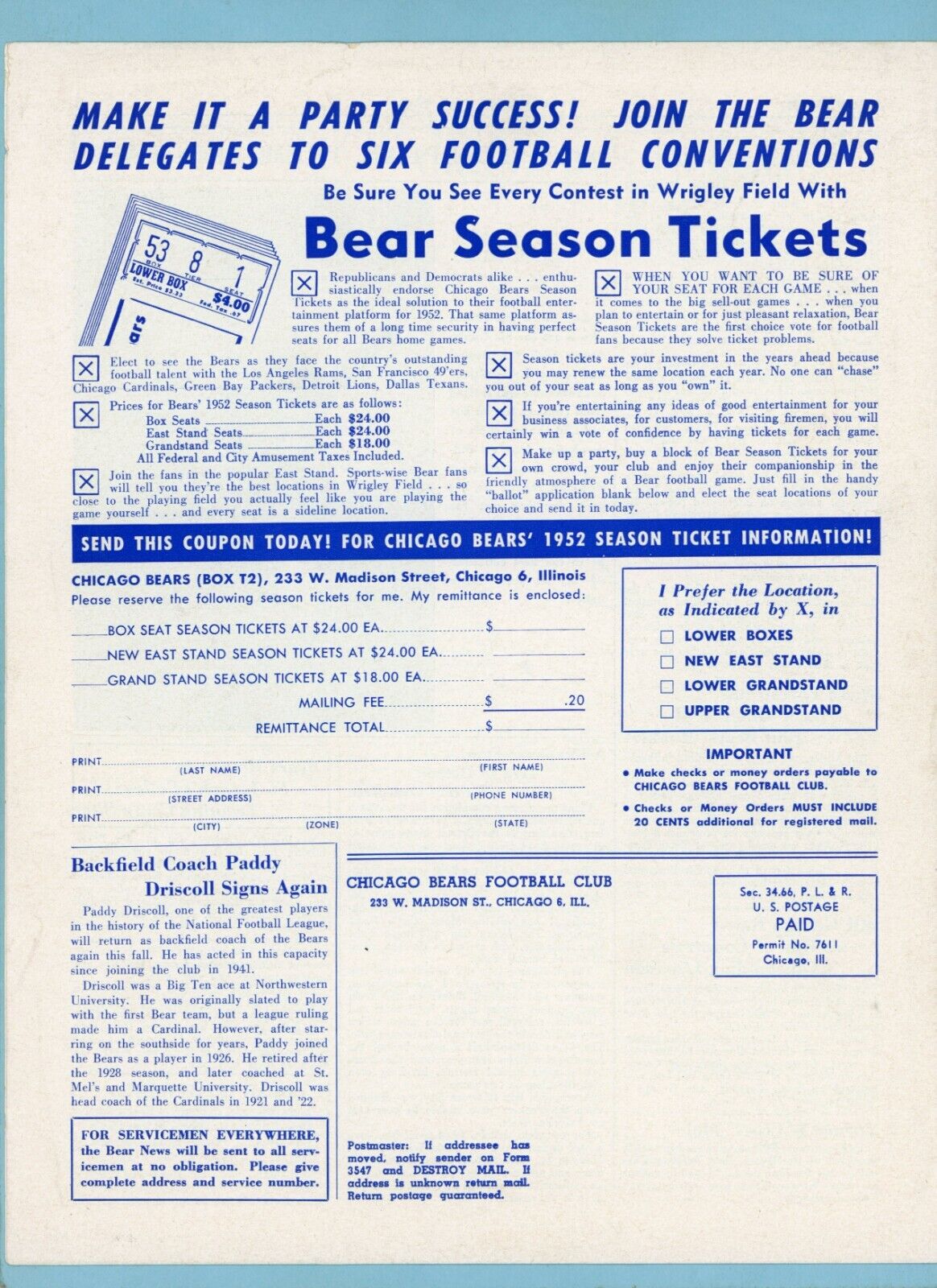 Bear News July 1952 Chicago Bears Newsletter