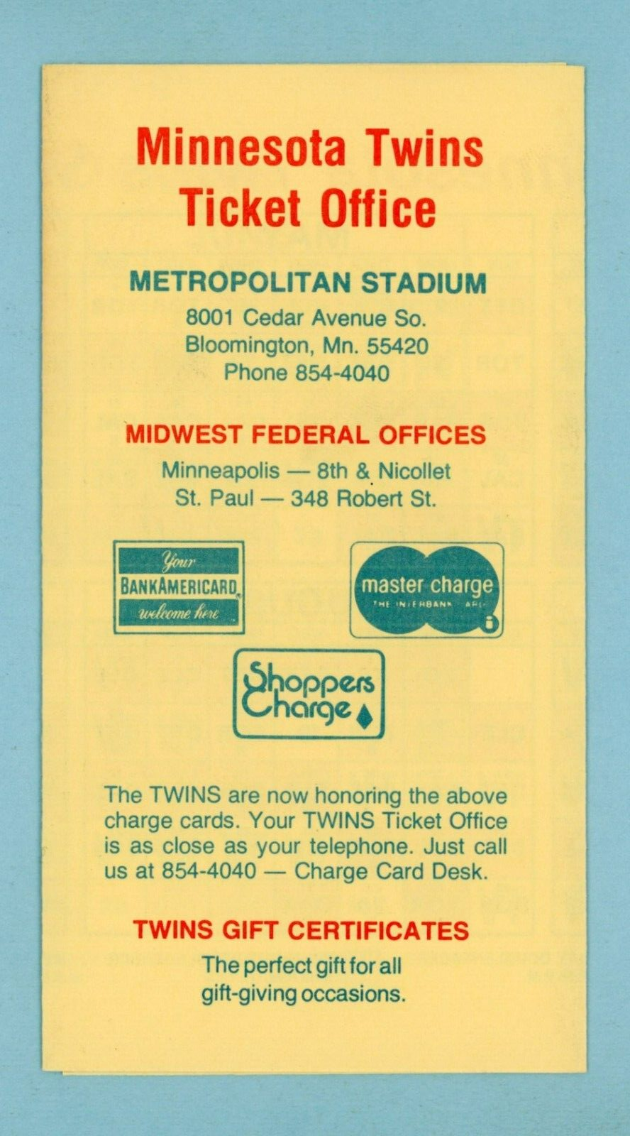 1977 Minnesota Twins Pocket Schedule