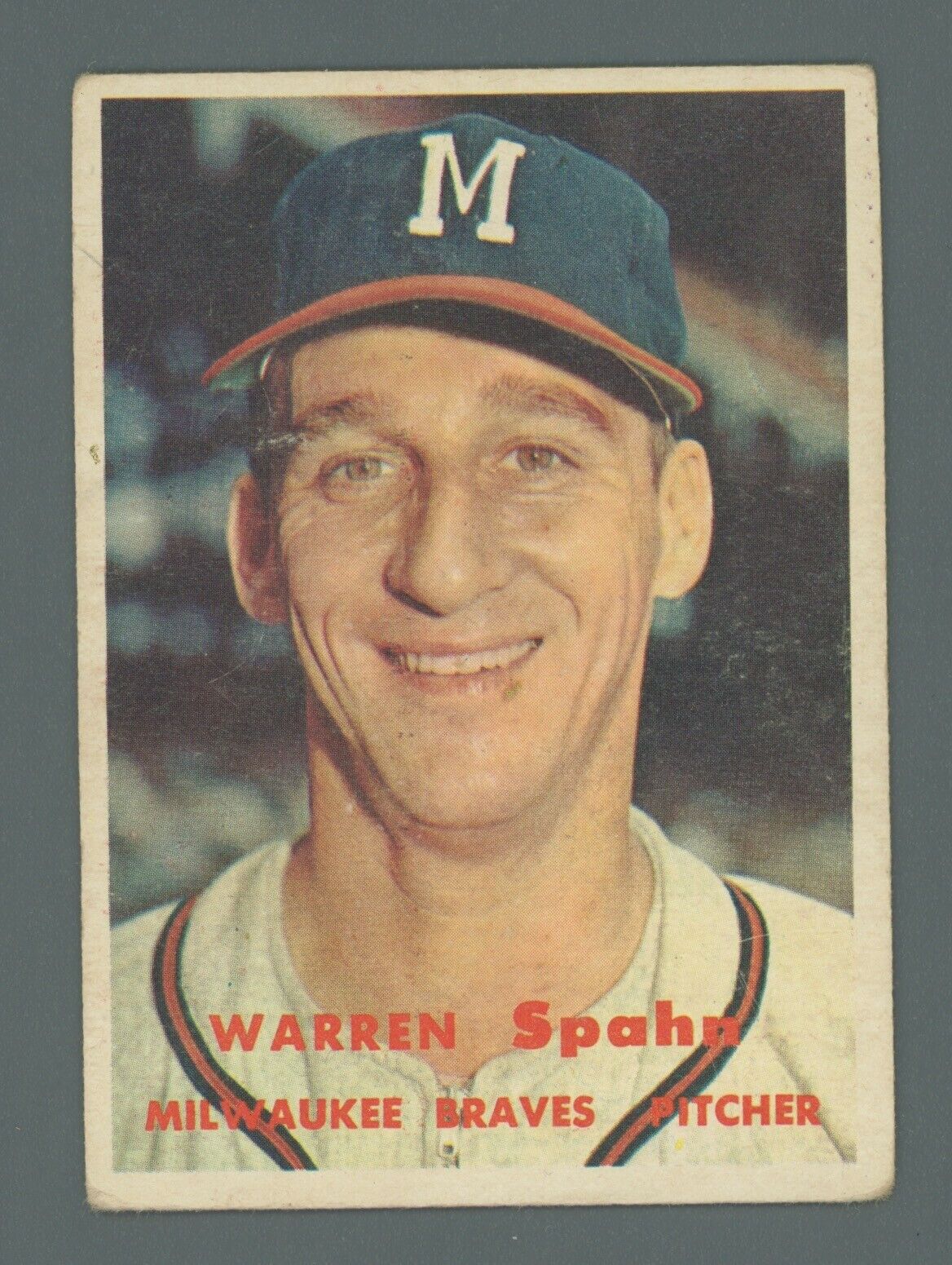 1957 Topps #90 Warren Spahn Milwaukee Braves Baseball Card VG mark top left