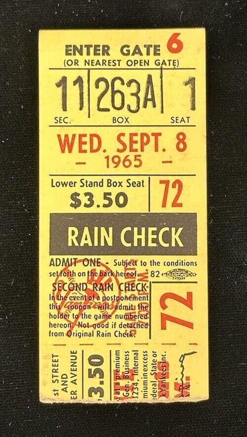 9/8/65 Washington Senators vs NY Yankees Ticket Stub • Bobby Murcer Debut