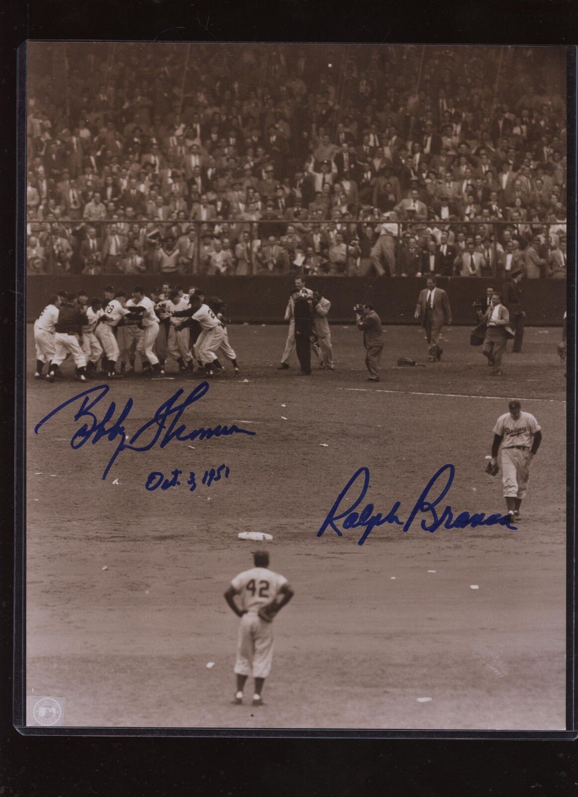 Bobby Thomson Ralph Branca 10-3-51 Autographed B & W 8 X 10 Photo Hologram