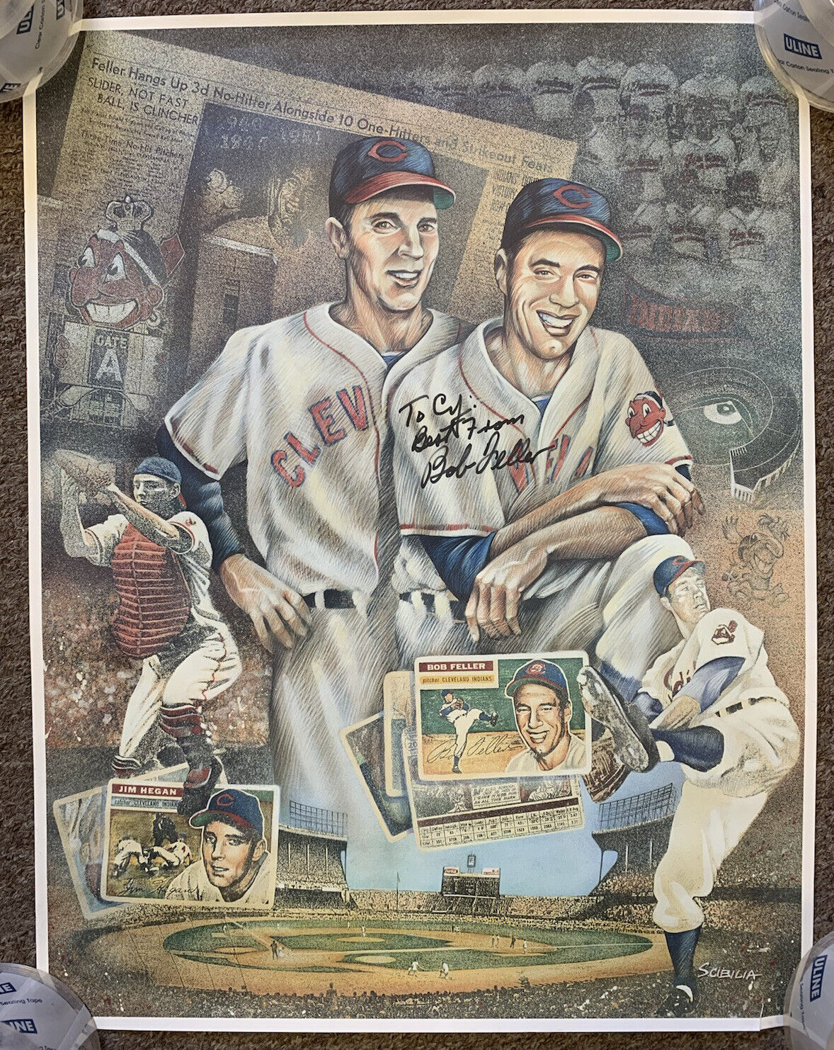 Bob Feller Cleveland Indians 17x22” SIGNED Poster w/ hologram