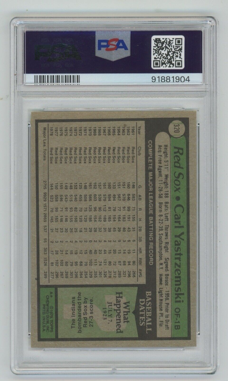 Carl Yastrzemski • 1979 Topps #320 • PSA 6 EX-MT