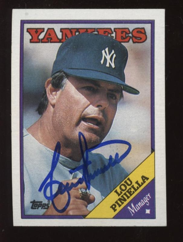 1988 Topps #44 Lou Piniella New York Yankees NRMT Autographed B & E Hologram