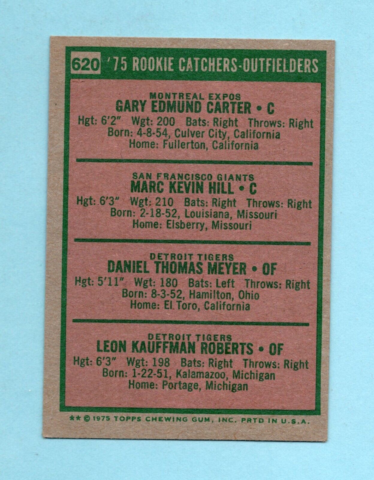 1975 Topps #620 Gary Carter & others Rookie Baseball Card EX o/c