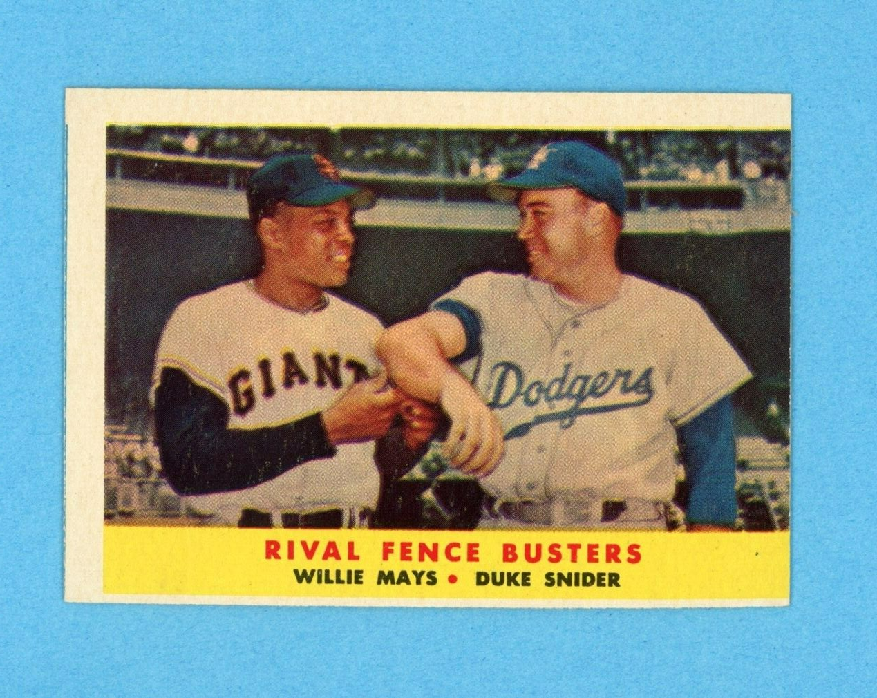 1958 Topps #436 Rival Fence Busters Mays - Snider Baseball Card NM o/c