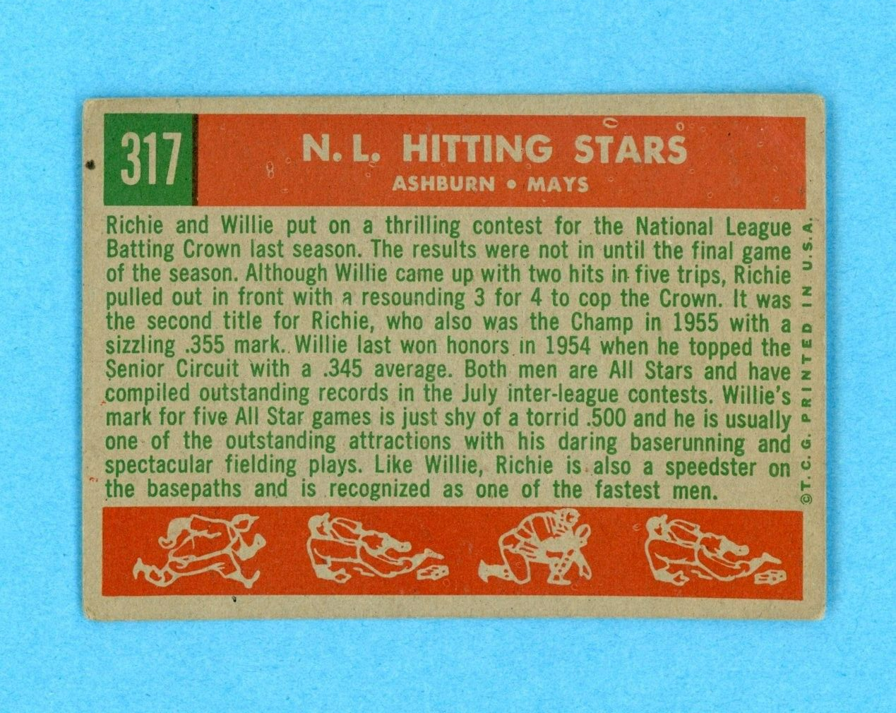 1959 Topps #317 N. L. Hitting Kings Ashburn - Mays Baseball Card Low Grade