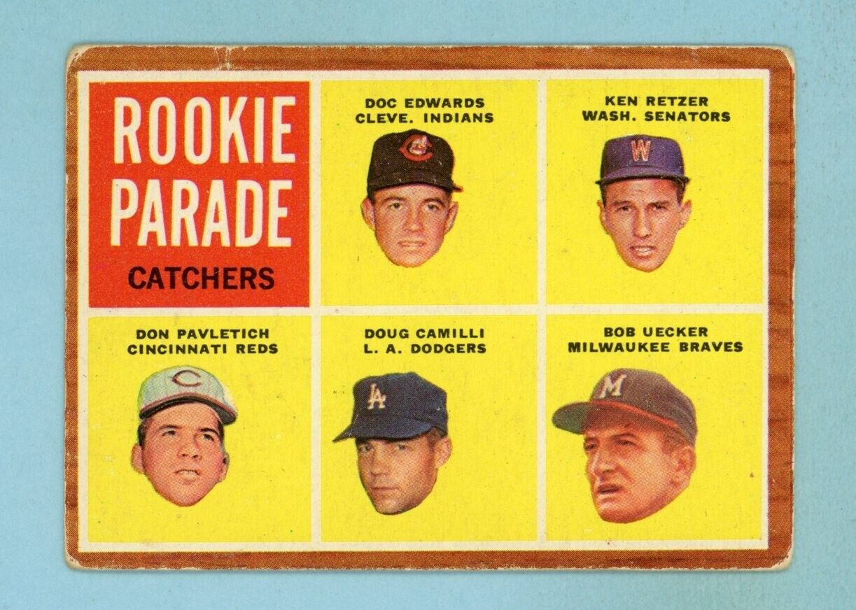 1962 Topps #594 Rookie Parade Catchers Bob Uecker Baseball Card G - VG