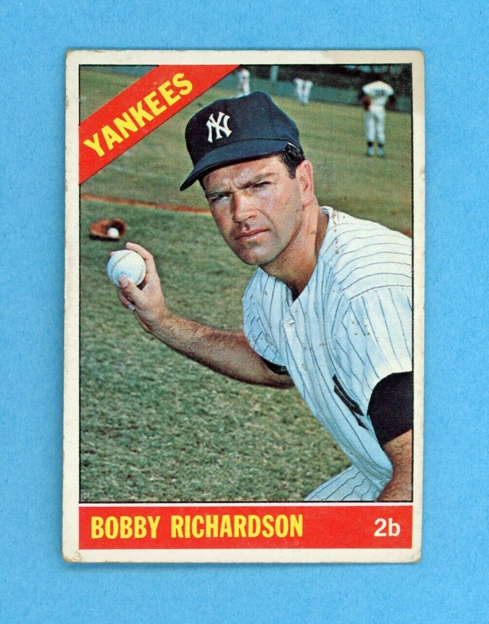 1966 Topps #490 Bobby Richardson New York Yankees Baseball Card Vg/Ex stain