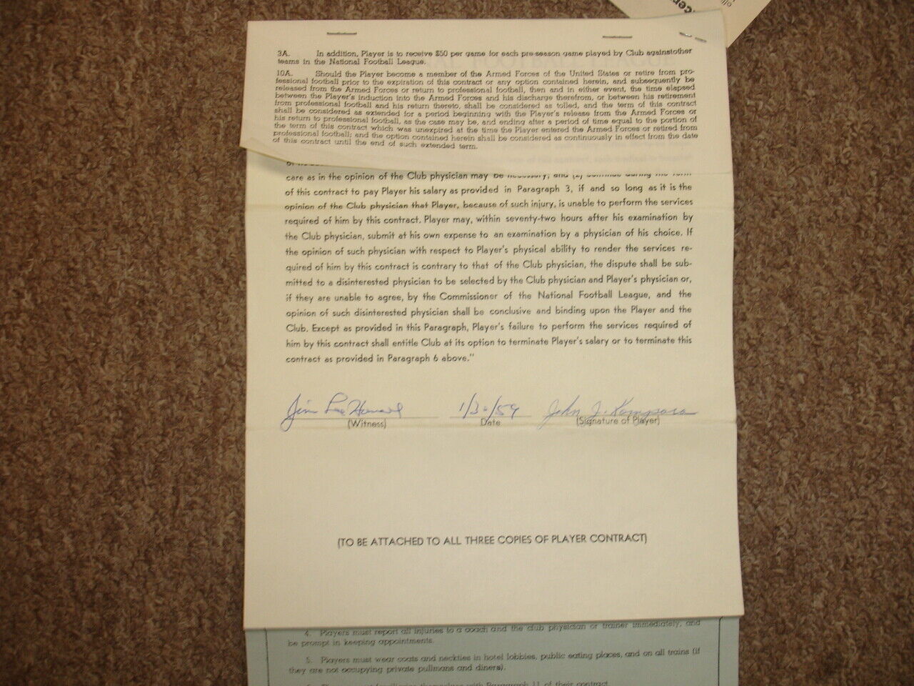 Bert Bell Wellington Mara John Kompara Multi Signed 1959 Giants NFL Contract JSA