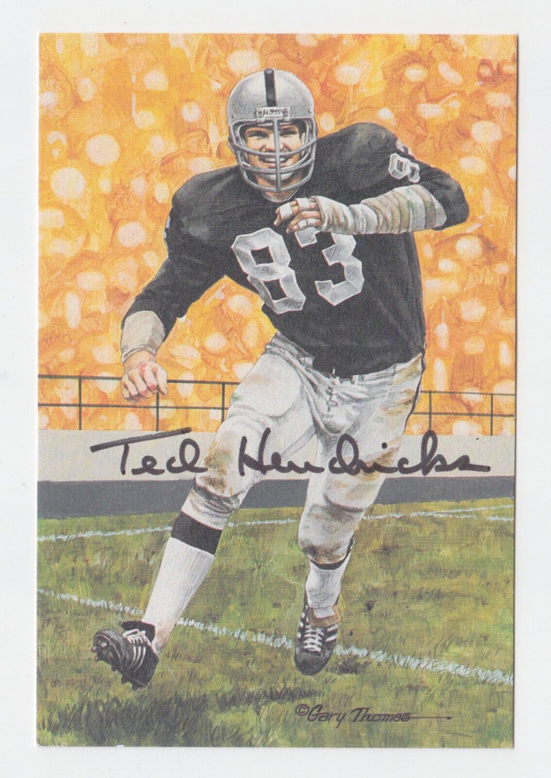 Ted Hendricks Raiders Signed HOF Goal Line Art Auto with PSA Certification