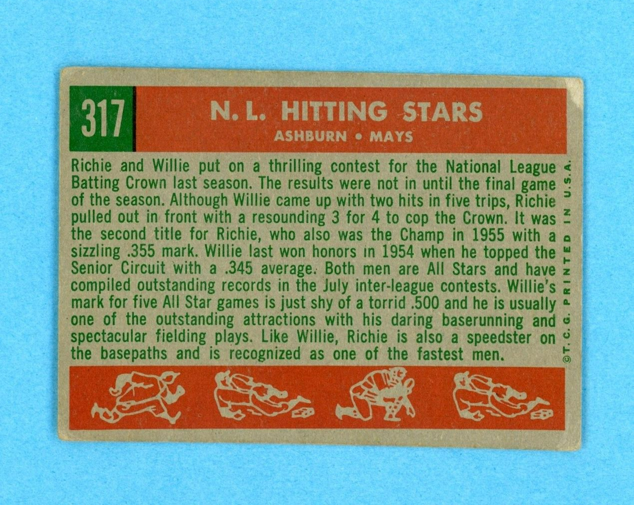 1959 Topps #317 N. L. Hitting Kings Ashburn - Mays Baseball Card VG sta