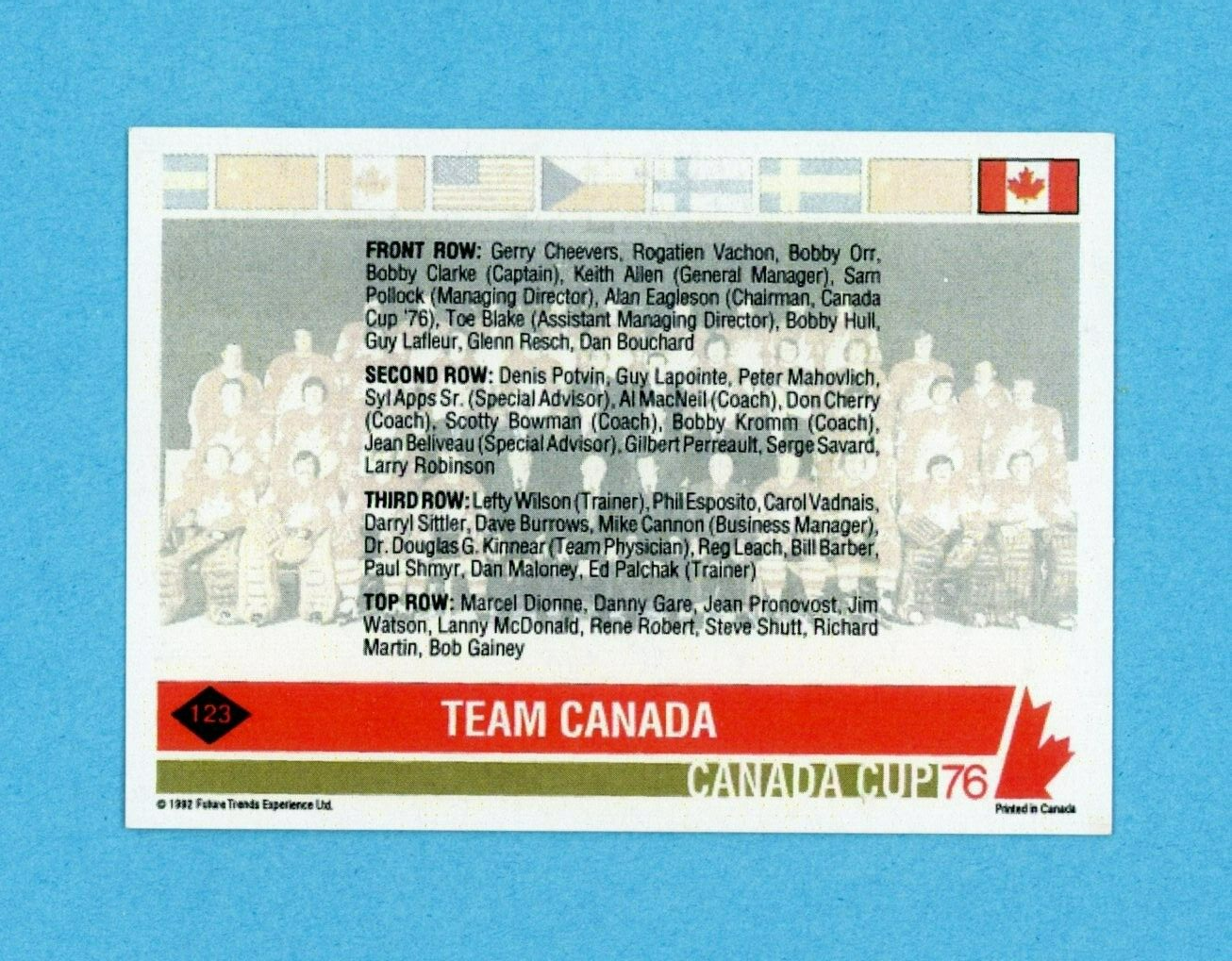 Alan Eagleson 1992 Future Trends 76 Canada Cup #123 Autographed Hockey Card