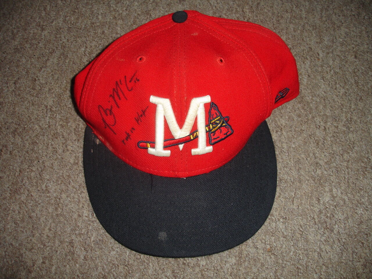 2005 Brian McCann Mississippi Braves Autographed Game Used Baseball Hat