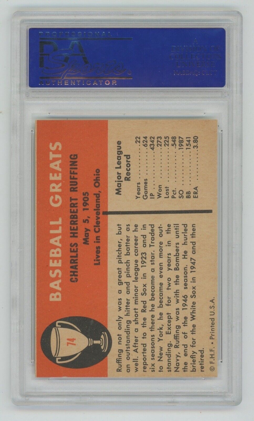 Red Ruffing 1961 Fleer #74 • PSA 7 NM