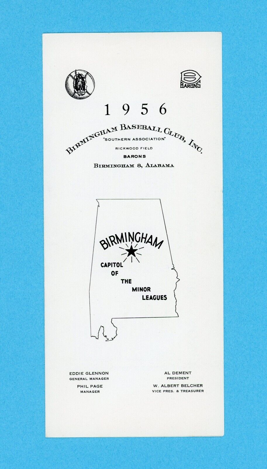 1956 Birmingham Barons Spring Roster/Schedule Pamphlet