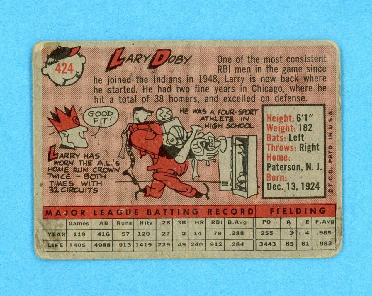 1958 Topps #424 Larry Doby Cleveland Indians Baseball Card Low Grade