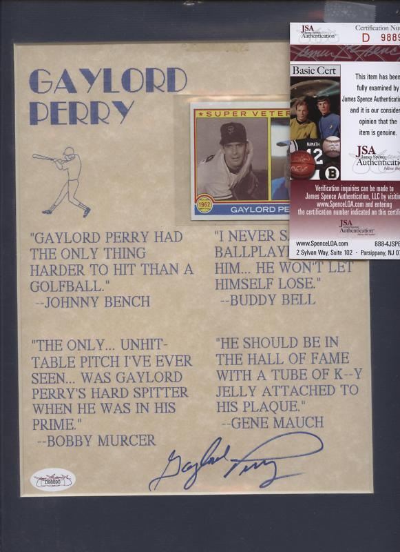 Gaylord Perry Autographed Quote Print W/ Topps Card JSA