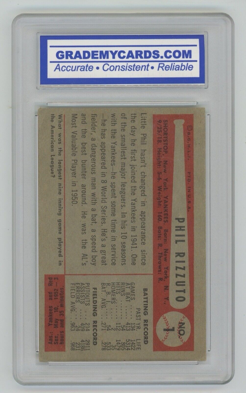 Phil Rizzuto 1954 Bowman #1 • GMC 6 EX-MT ?