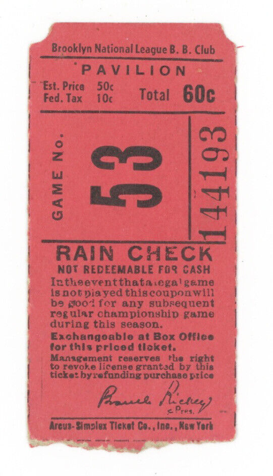 6/14/49 Brooklyn Dodgers vs Cardinals • Jackie Robinson 2-5 w 2 RBI  Ticket Stub