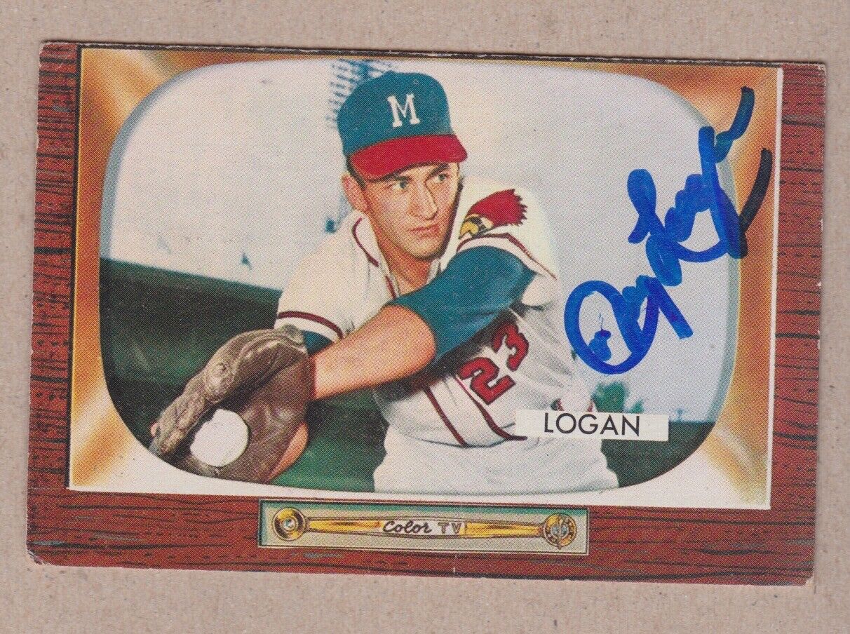 Johnny Logan Signed 55 Bowman Card #180 with B&E Hologram