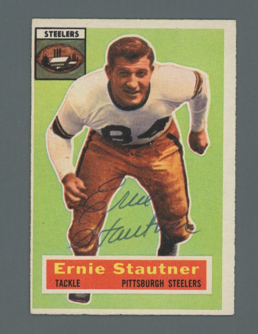 Ernie Stautner Signed 1956 Topps Card #87 Auto with B&E Hologram