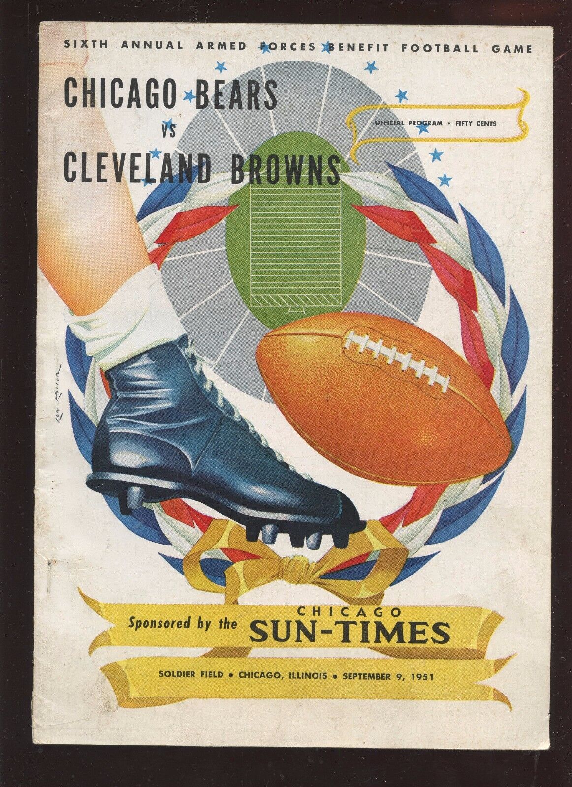 September 9 1951 NFL Program Cleveland Browns at Chicago Bears VGEX+