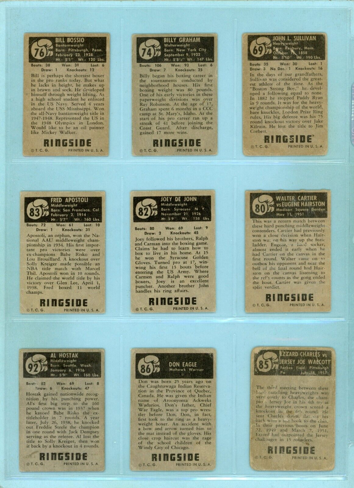 1951 Topps Ringside Starter Set Lot of 18 Different Boxing Cards Low Grade