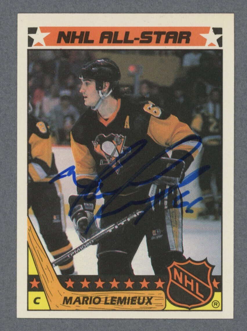 Mario Lemieux Signed 1987 Topps Sticker Auto w B&E Hologram