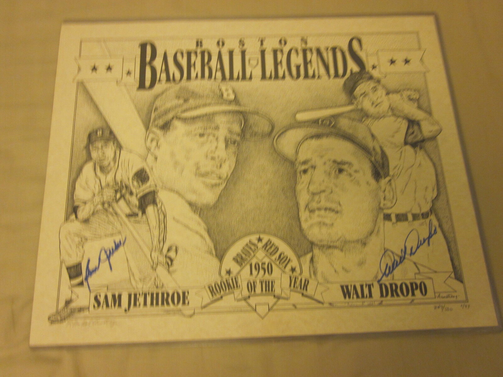 Sam Jethroe & Walt Dropo 1950 ROY's Autographed Lithograph B & E Hologram