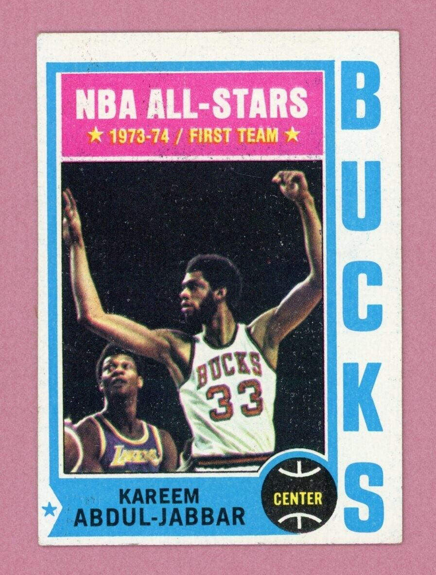 1974-75 Topps #1 Kareem Abdul-Jabbar Milw Bucks Basketball Card Ex-Ex+ ap wrk at