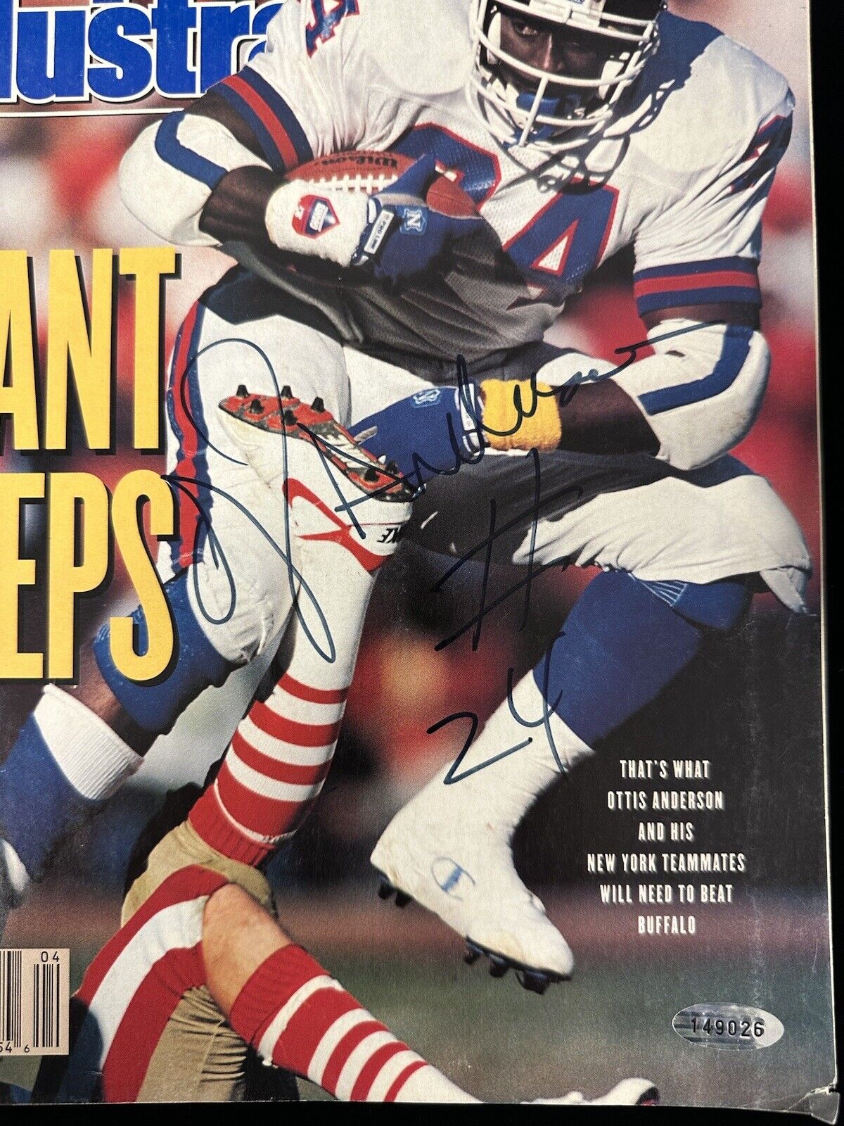 Jan. 1991 Sports Illustrated Magazine SIGNED by OJ Anderson Giants - STEINER COA