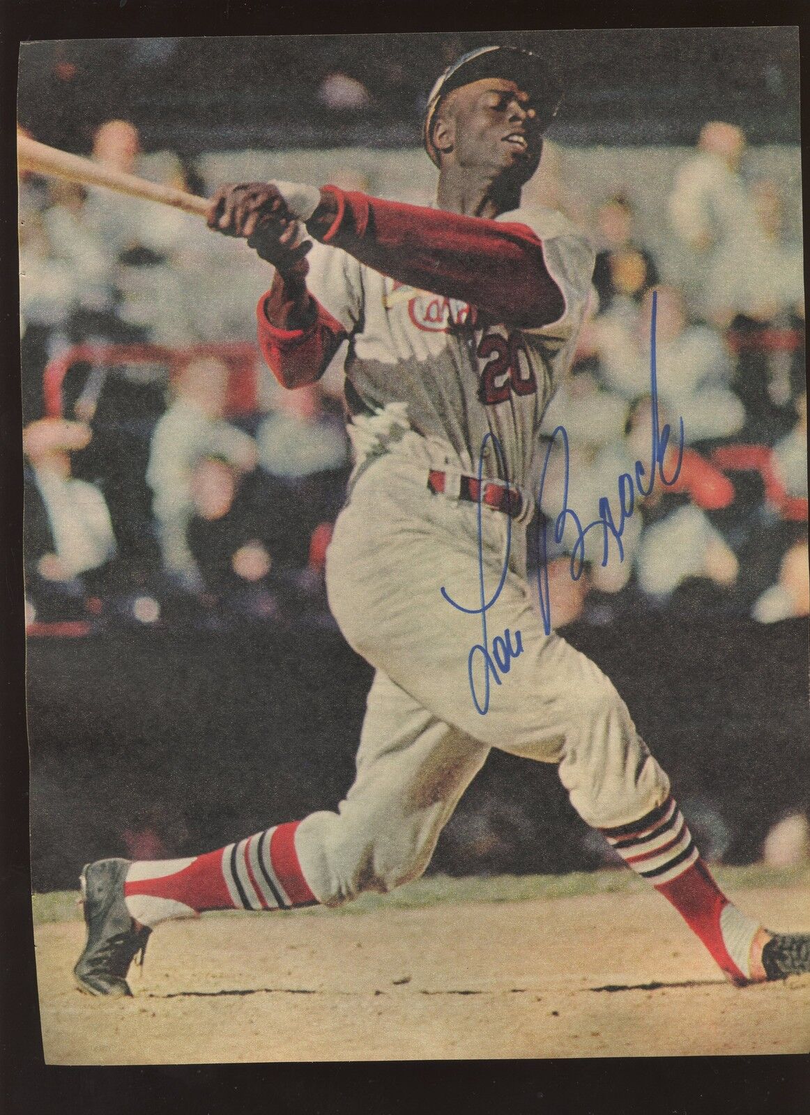 Lou Brock St. Louis Cardinals Autographed Magazine Page Swinging Hologram