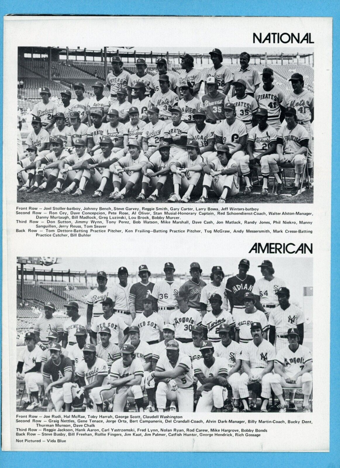 1975 MLB All-Star Game Statistics & Play by Play Description Brochure