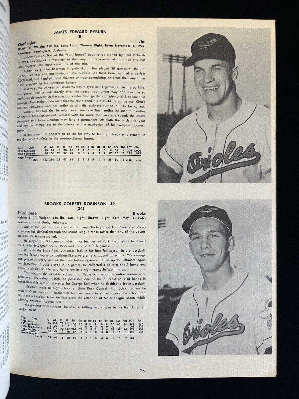 Original 1957 Baltimore Orioles Official Baseball Yearbook w/ Brooks Robinson