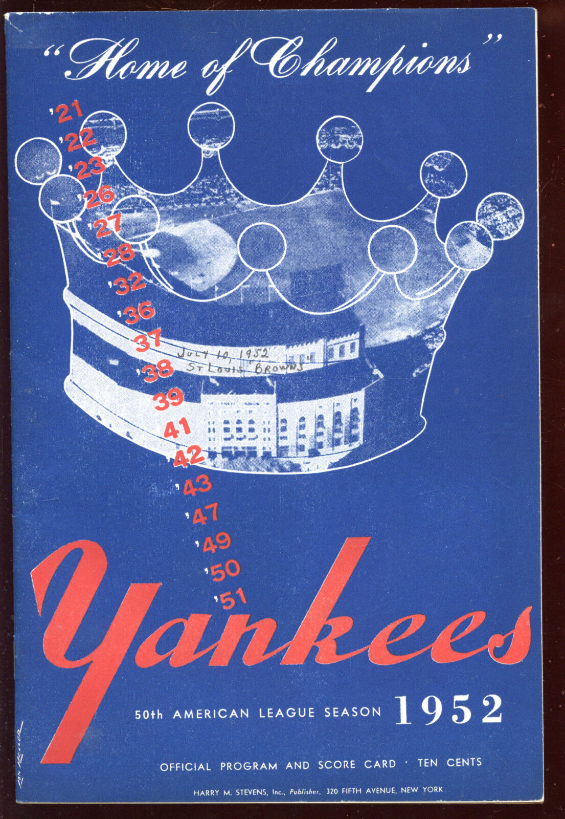 1952 MLB Program St. Louis Browns at New York Yankees EX