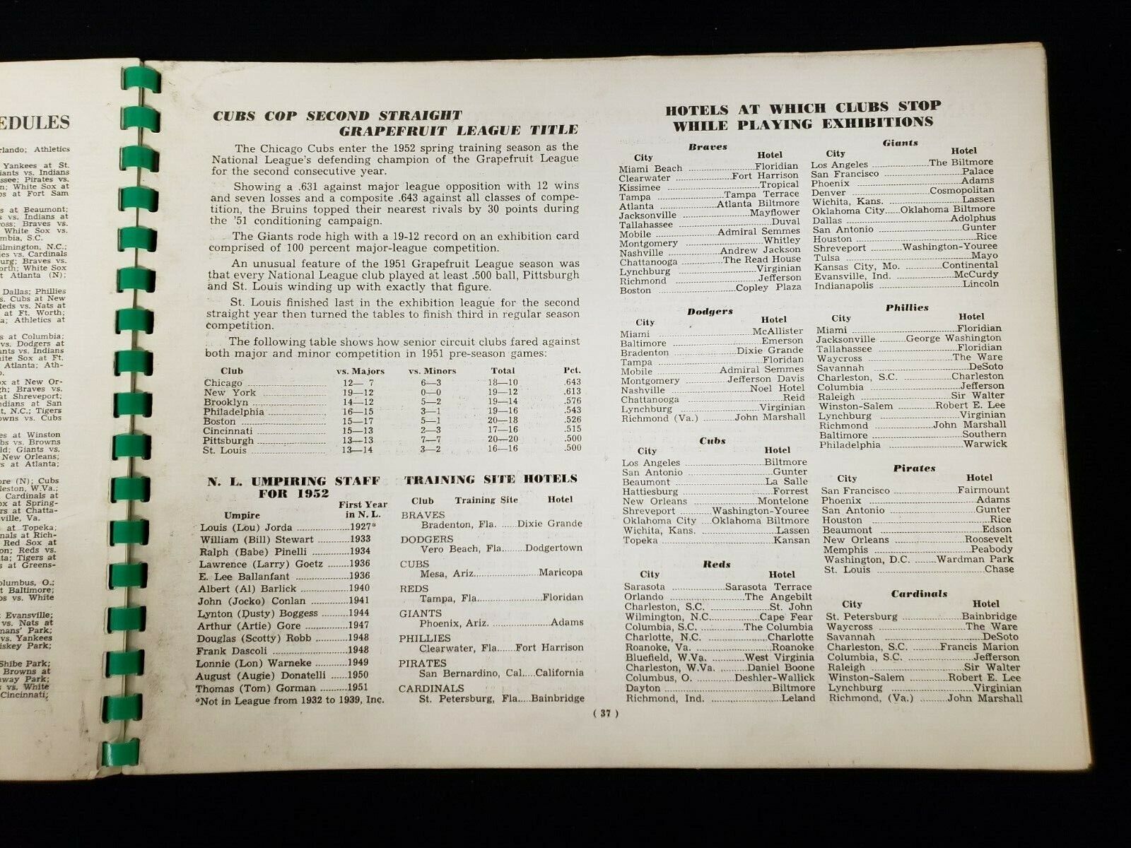 1952 National League Baseball Green Book 