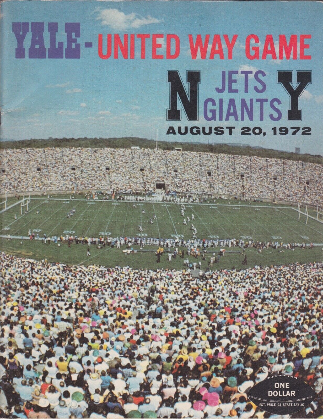 Aug 20, 1972 United Way Game at Yale NY Giants vs. NY Jets