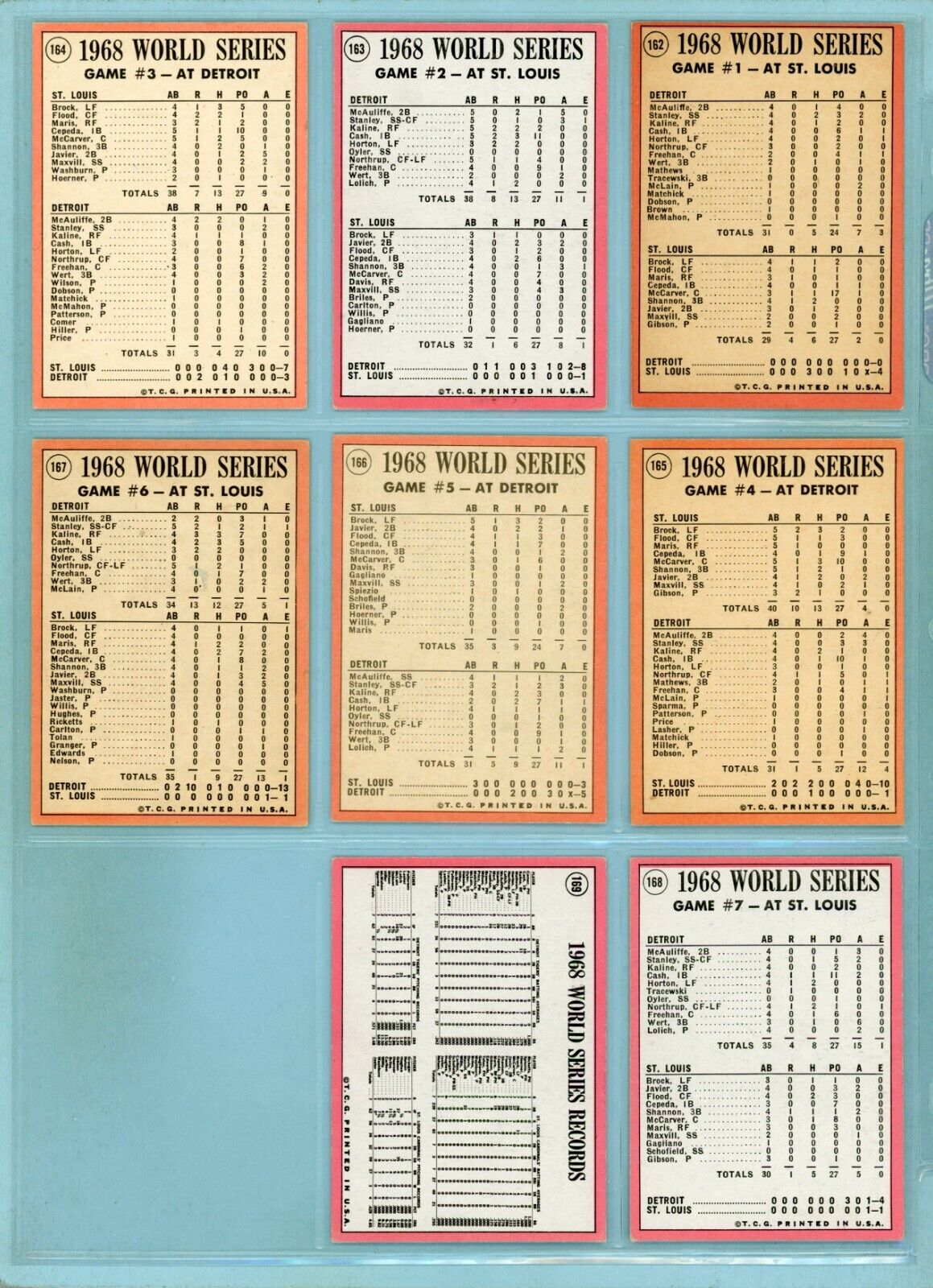 1969 Topps Set of 8 1968 World Series Special Baseball Cards EX - EX+