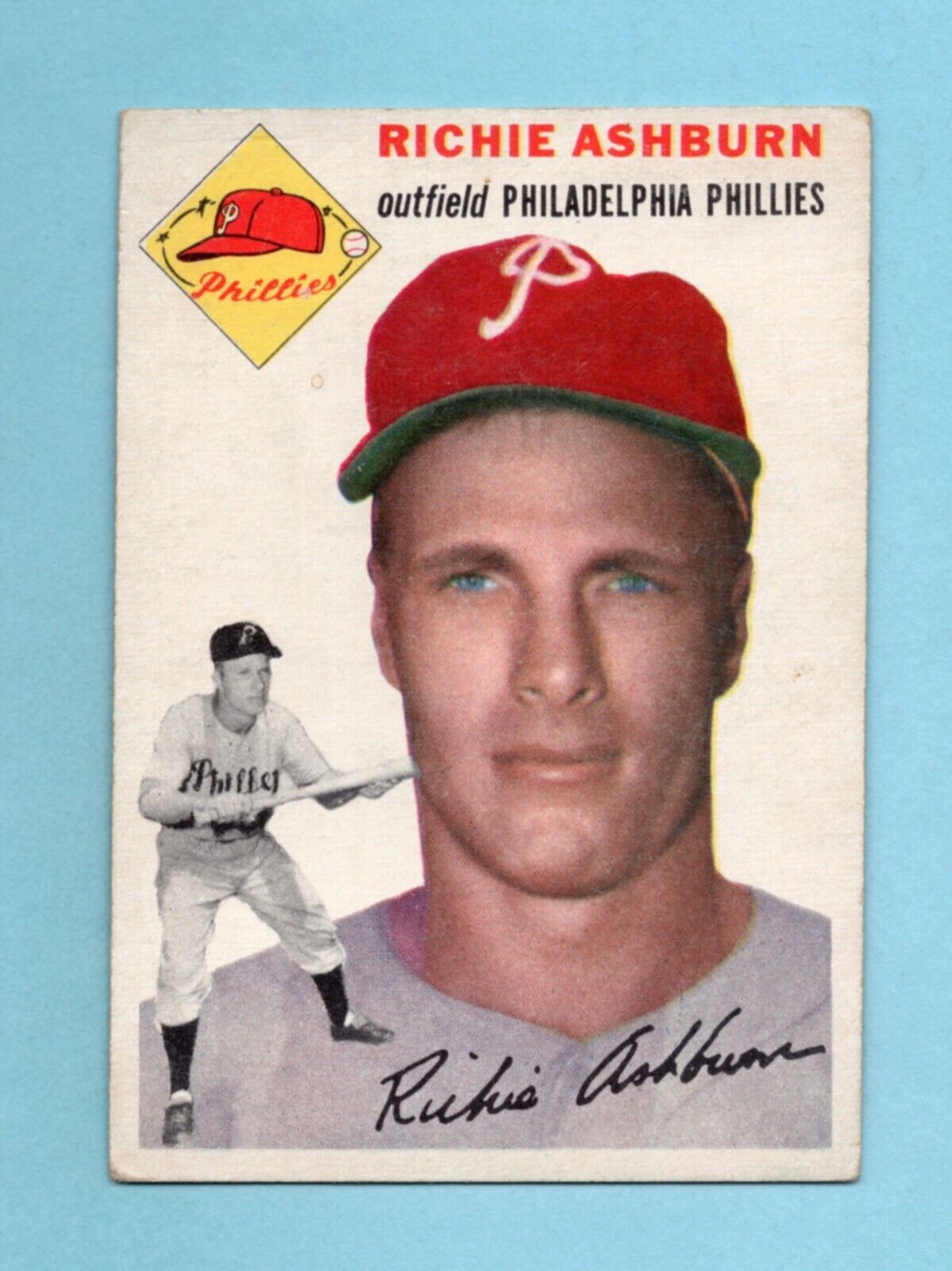 1954 Topps #45 Richie Ashburn Philadelphia Phillies Baseball Card EX ap lwt scr